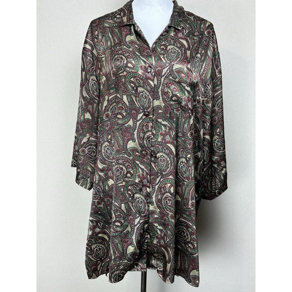 VTG Y2K‎ Victoria's Secret Paisley Button Up Sleep Shirt Night Gown Large